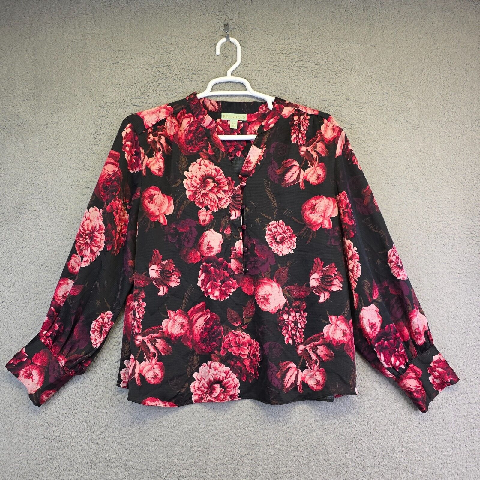 Ryegrass Top Womens 2xl Black Pink Floral Satin Flowy Cottagecore Popover Preppy